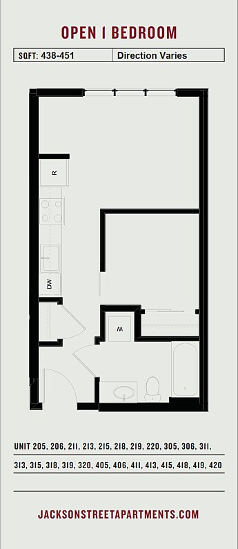 Open 1 Bedroom 213 floor plan